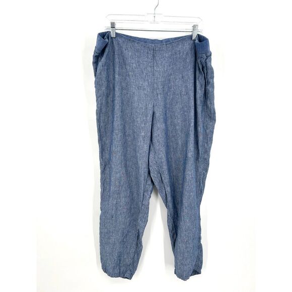 J. JILL Love Linen Blue 100% Linen Straight Leg Pull On Pants Size XL Petite - Picture 1 of 5